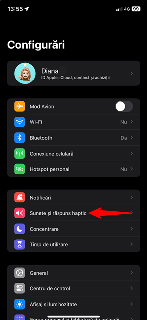 AcceseazÄ Sunete Èi rÄspuns haptic pentru a reduce sau creÈte volumul alarmei pe iPhone