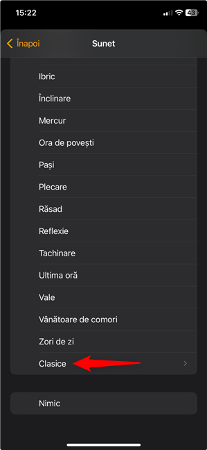 Alege una dintre alarmele Apple Clasice pentru iPhone