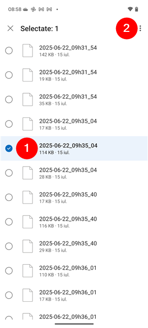 AcceseazÄ meniul de opÈiuni pentru un fiÈier Èters