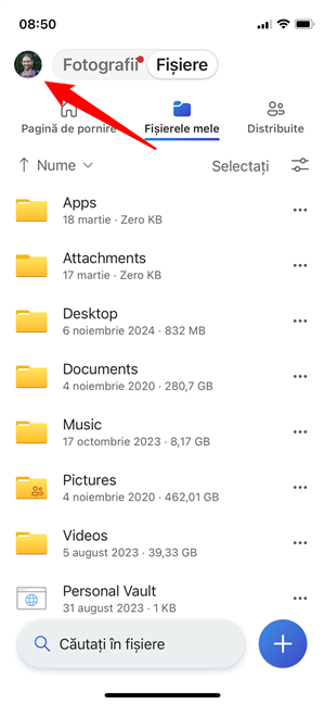 ApasÄ pe contul tÄu în aplicaÈia OneDrive pentru iPhone