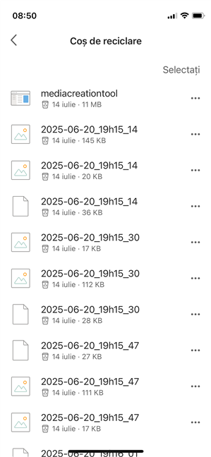 Lista fiÈierelor Èterse în CoÈul de reciclare din OneDrive