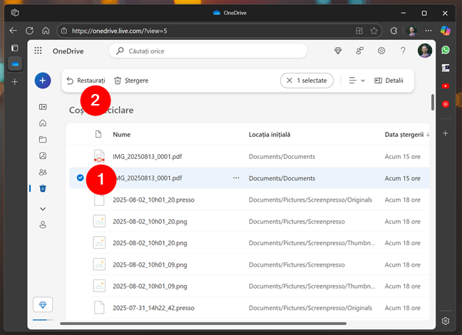 RecupereazÄ fiÈierele Èterse de pe site-ul OneDrive