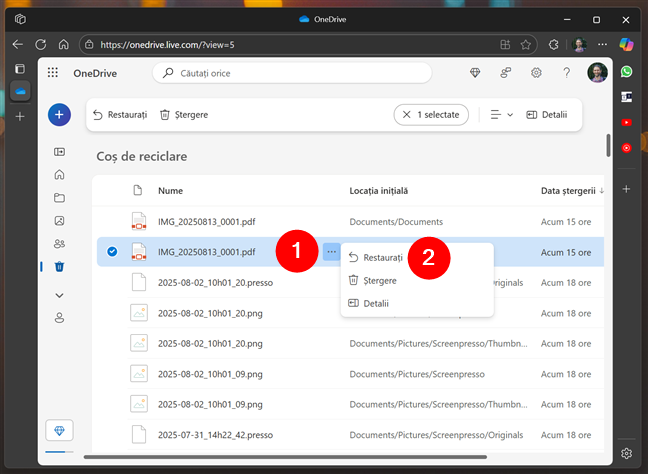 ApasÄ butonul cu trei puncte Èi apoi pe RestauraÈi