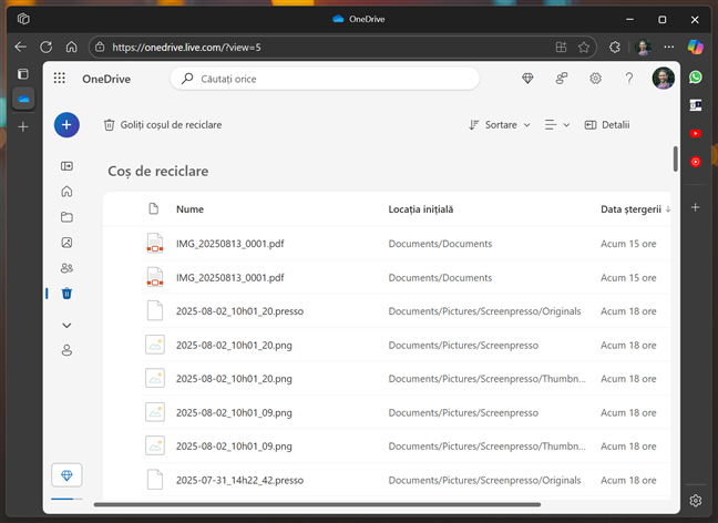 Folderul CoÈ de reciclare din OneDrive