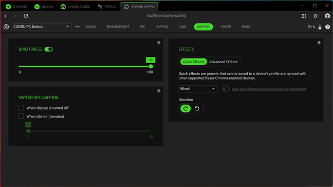 Controlul iluminÄrii în Razer Synapse