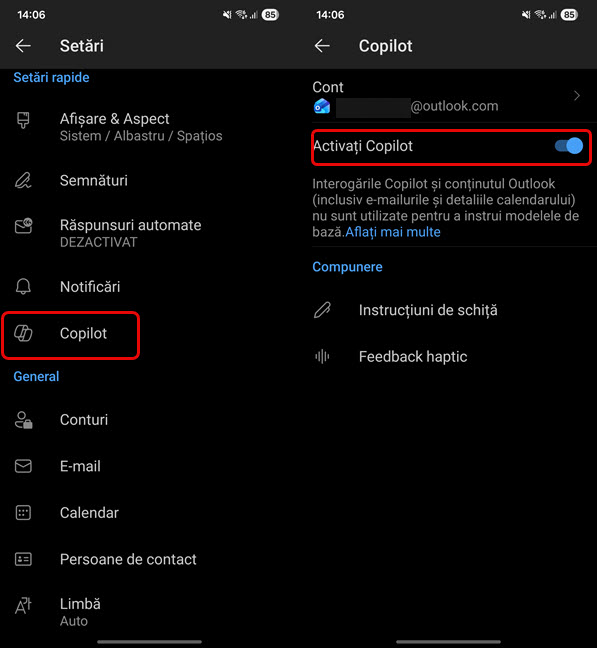 ApasÄ pe Copilot > ActivaÈi Copilot