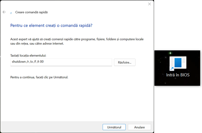 CreazÄ o scurtÄturÄ pentru a intra în BIOS