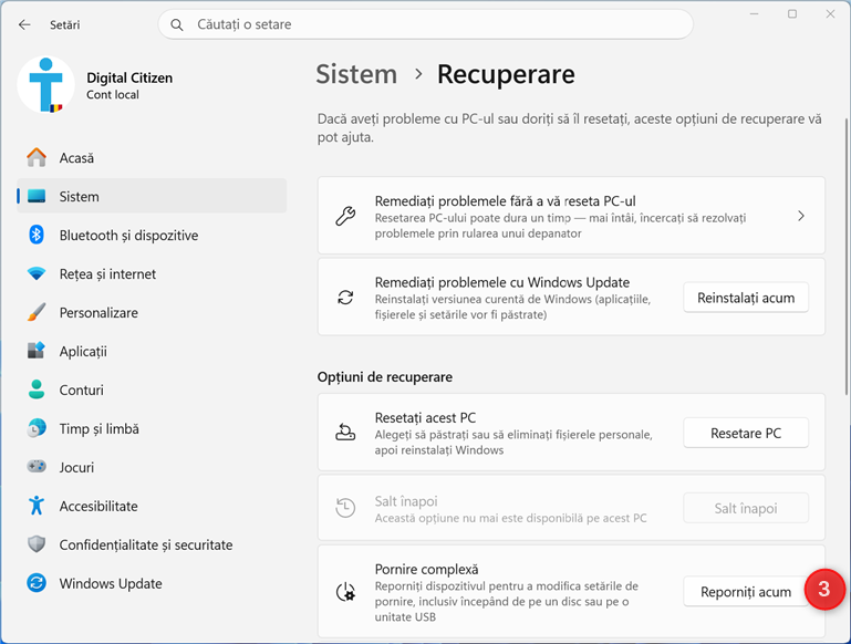 DÄ clic pe ReporniÈi acum