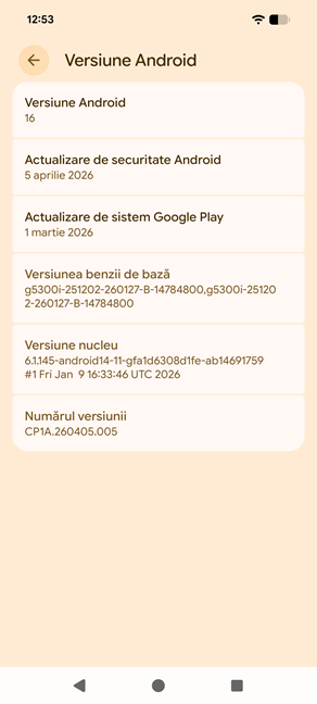 Ecranul Versiune Android oferÄ mult mai multe informaÈii