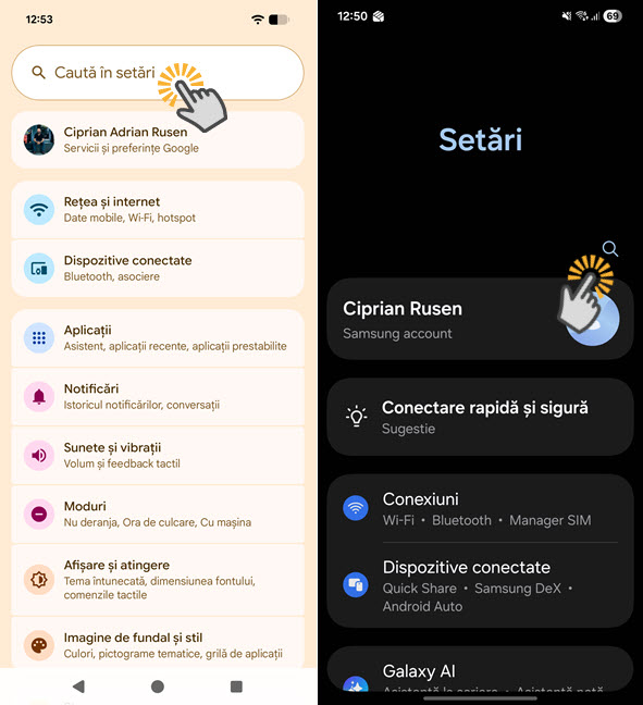 ApasÄ pe caseta sau pictograma de CÄutare din SetÄri