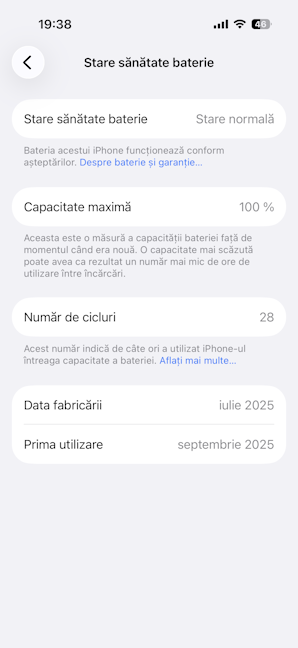 Starea de s&Auml;n&Auml;tate a bateriei de pe iPhone