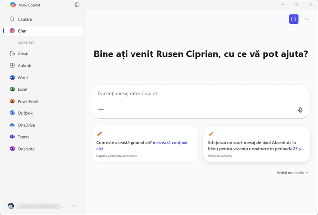 AplicaÈ›ia Microsoft 365 Copilot