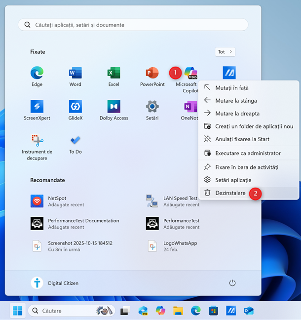Dezinstalarea aplicaÈ›iei Microsoft 365 Copilot din Windows 11