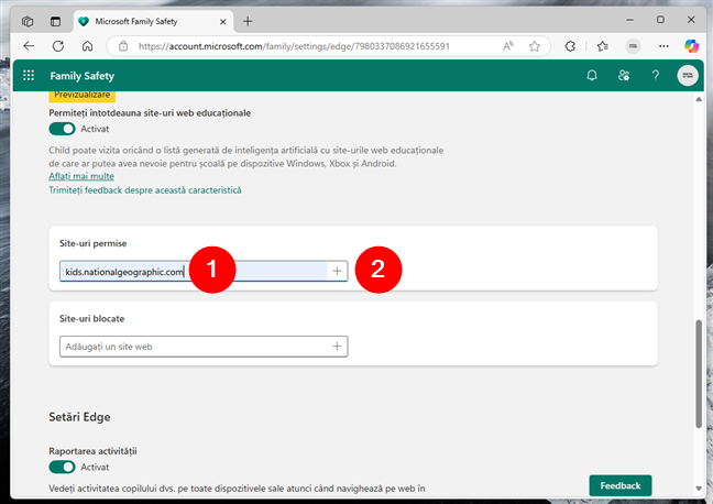 Cum adaugi site-uri web la listele Site-uri permise sau Site-uri blocate