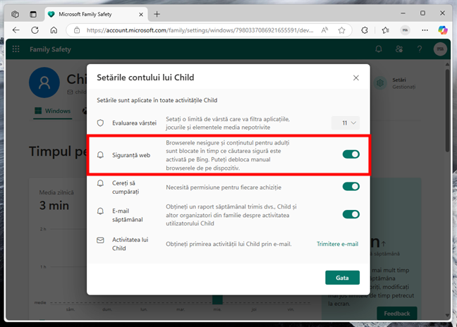 ActiveazÄƒ SiguranÈ›a web pentru a filtra conÈ›inut