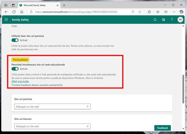 PermiteÈ›i Ã®ntotdeauna site-uri web educaÈ›ionale dÄƒ automat acces la site-uri de Ã®nvÄƒÈ›are, selectate de AI