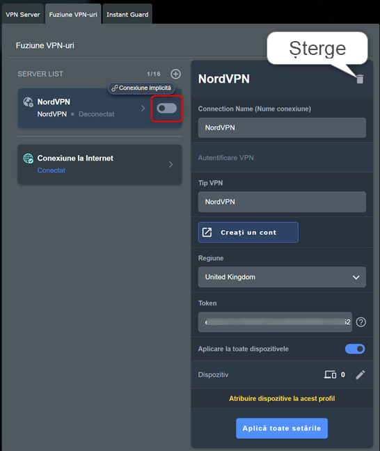 Pentru a modifica un profil Fuziune VPN-uri, trebuie, mai întâi, sÄ-l deconectezi