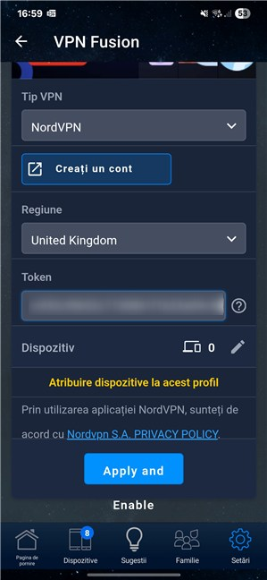 Nu uita sÄ apeÈi pe Apply and Enable