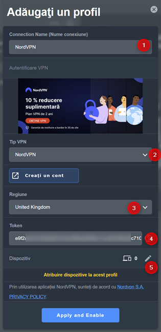 Configurarea profilului tÄu NordVPN