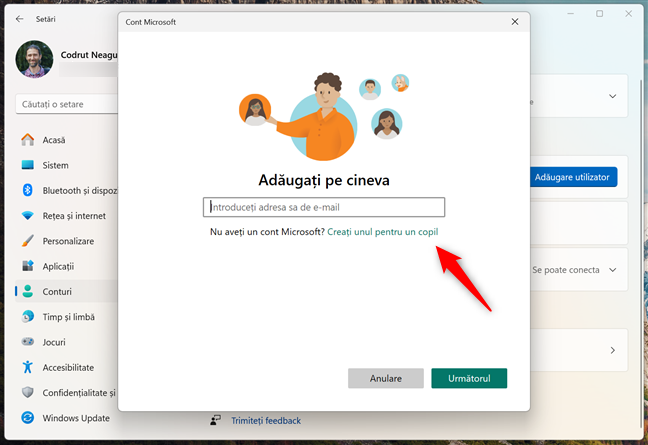 CreeazÄƒ un cont Microsoft pentru un copil