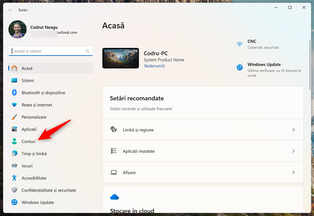 Deschide SetÄƒri È™i acceseazÄƒ Conturi