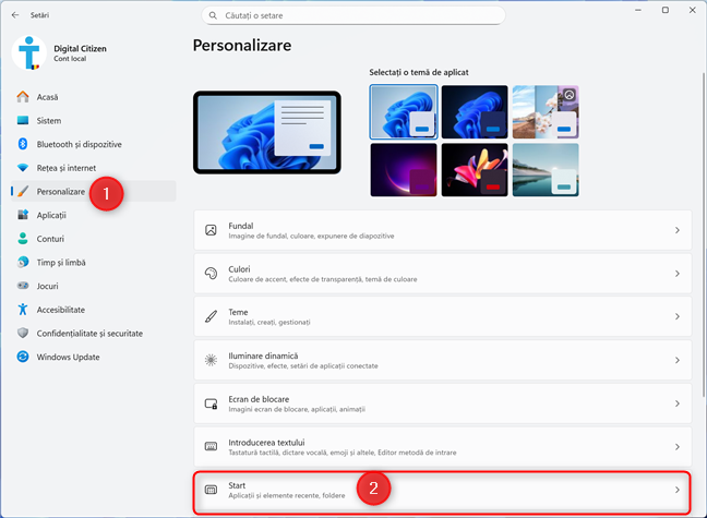 AcceseazÄ SetÄri > Personalizare > Start