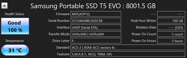 SpecificaÈ›ii tehnice pentru Samsung T5 Evo