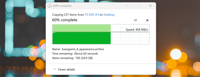 Copierea unui folder mare de jocuri de pe Samsung T5 Evo