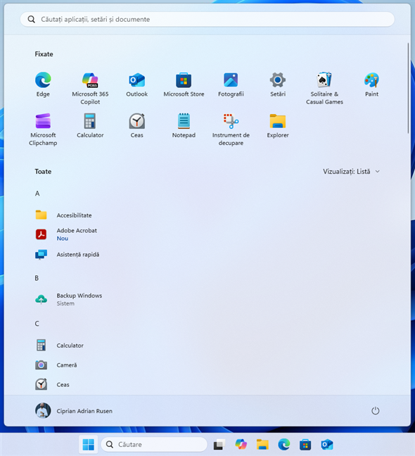 Po&Egrave;i vedea sec&Egrave;iunea Fixate al&Auml;turi de lista de aplica&Egrave;ii