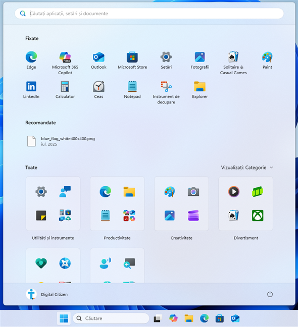 Meniul Start din Windows 11 nu are dale dinamice