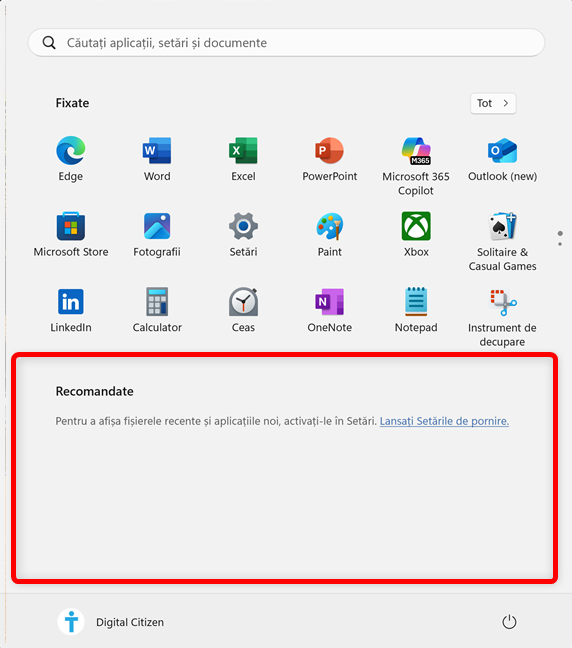 Nu puteai elimina sec&Egrave;iunea Recomandate din Meniul Start