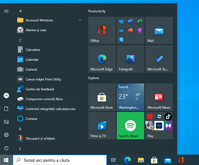 Dalele dinamice &Atilde;&reg;n Meniul Start din Windows 10