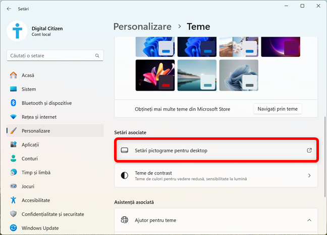 AcceseazÄ SetÄri pictograme pentru desktop în Windows 11