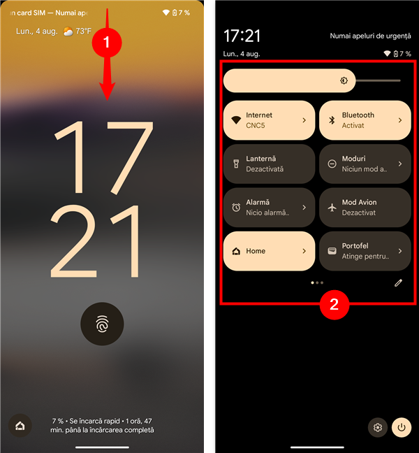 Panoul SetÄri rapide pe Ecranul de blocare al unui Google Pixel 6a cu Android 16