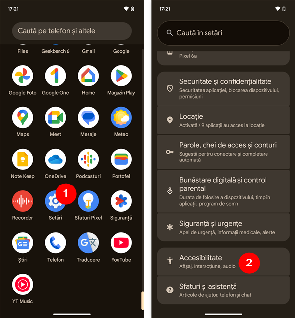 OpÈiunea pentru meniul Accesibilitate din setÄrile Android