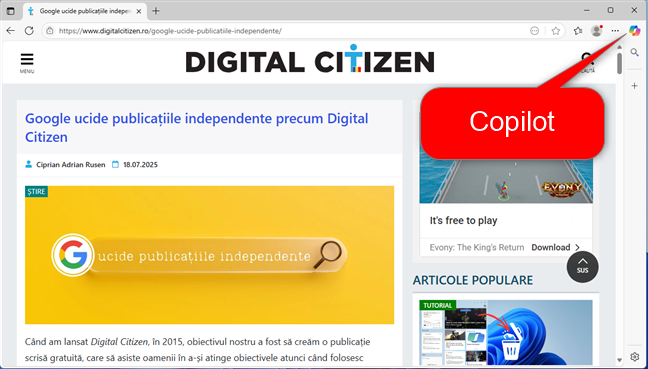 Pictograma Copilot din Microsoft Edge