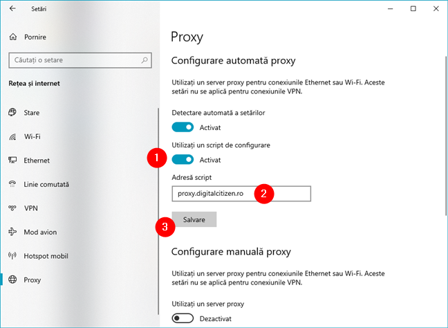 Cum configurezi setÄirle proxy folosind o adresÄ de script