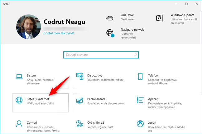 ReÈea Èi internet în SetÄrile din Windows 10