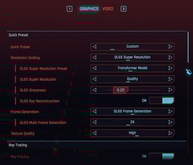 SetÄƒrile folosite Ã®n Cyberpunk 2077