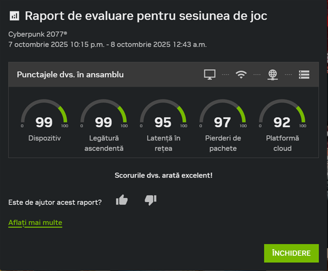 Raportul de test pentru conexiunea mea