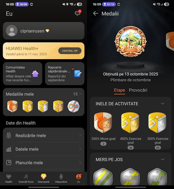 Accesezi medaliile Èi realizÄrile în secÈiunea Eu