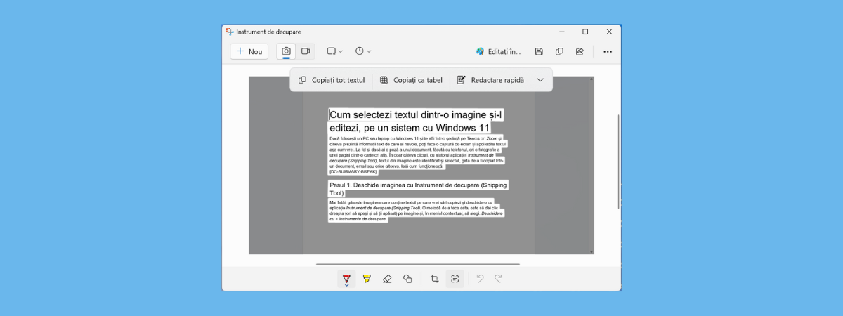 Cum selectezi textul dintr-o imagine și-l editezi, pe un sistem cu Windows 11