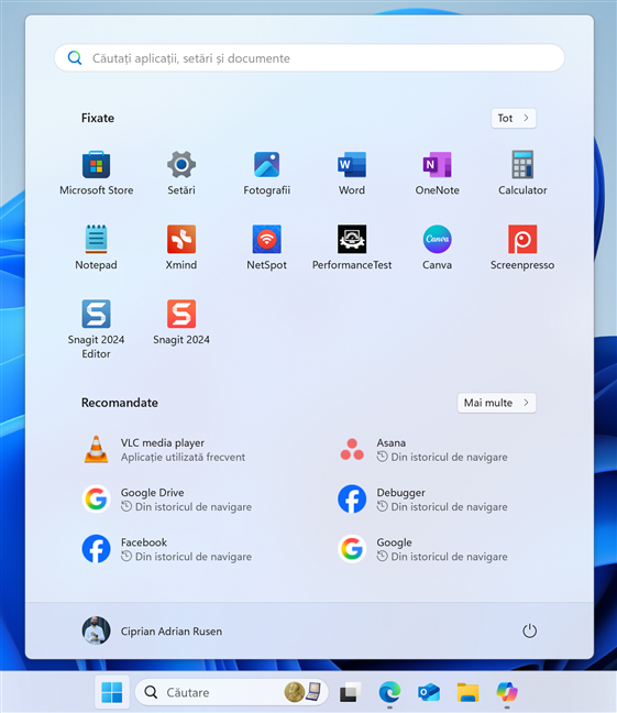 Meniul Start afiÈ™eazÄƒ site-uri din istoricul de navigare