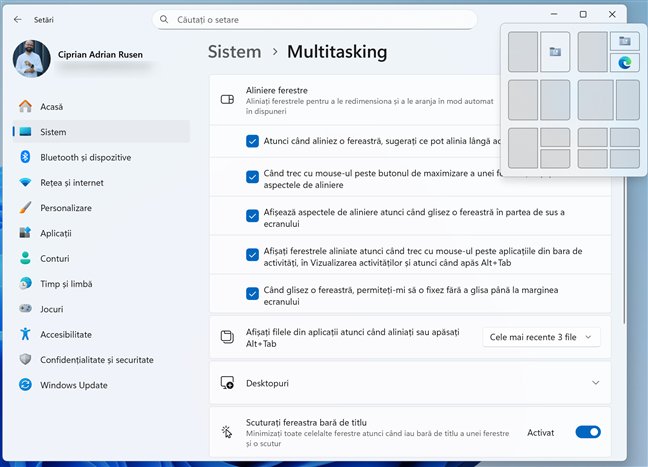 FuncÈ›ia de Aliniere ferestre a primit mici actualizÄƒri