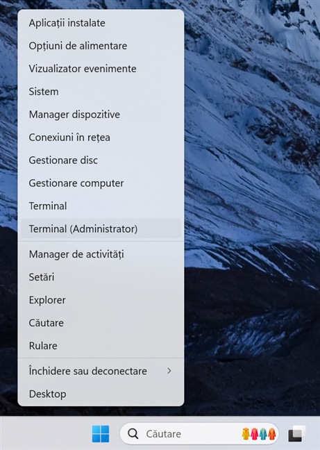 Clic dreapta pe Start Èi alege Terminal (Administrator)