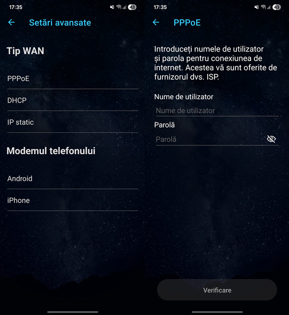 Seteaz&Auml; conexiunea PPPoE