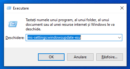 Execut&Auml; comanda ms-settings:windowsupdate-esu