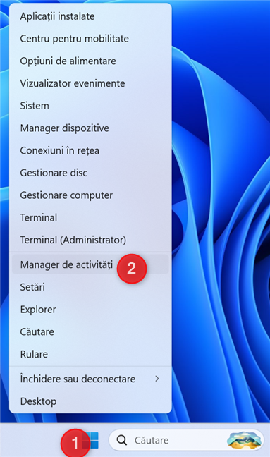 DÄ clic dreapta pe Start Èi alege Manager de activitÄÈi
