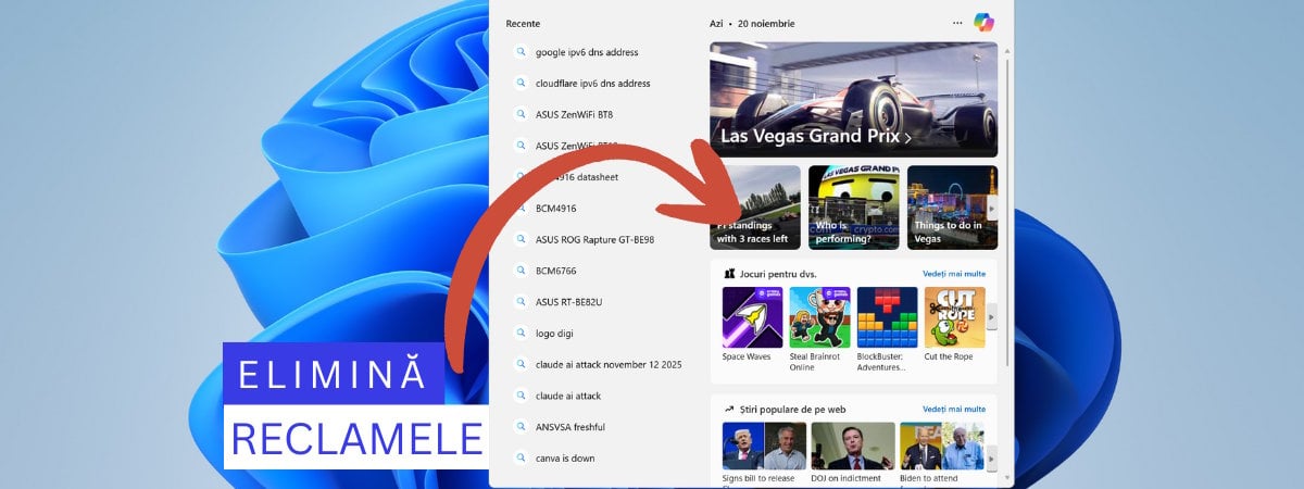 Elimină reclamele din experiența de căutare oferită de Windows 11