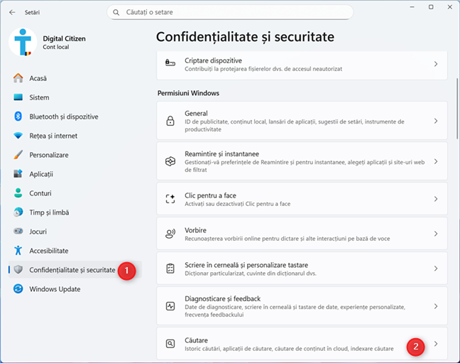 Deschide SetÄƒri > ConfidenÈ›ialitate È™i securitate > CÄƒutare